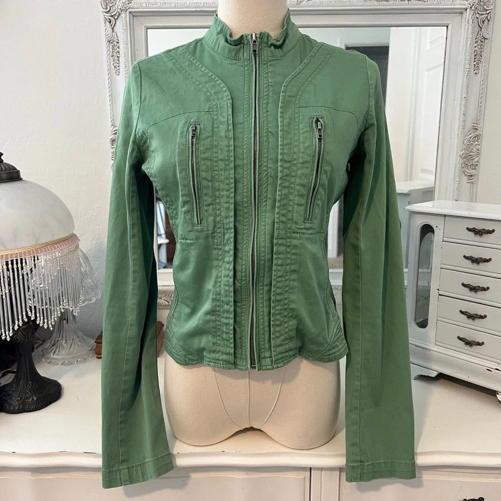 vintage green moto jacket with 